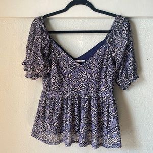 Mi Ami cropped sheer floral printed blouse with sheer sleeves